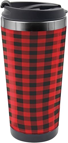 Ambesonne Taza de viaje a cuadros, búfalo de leñador retro, taza térmica de acero, 16 onzas, naranja y negro