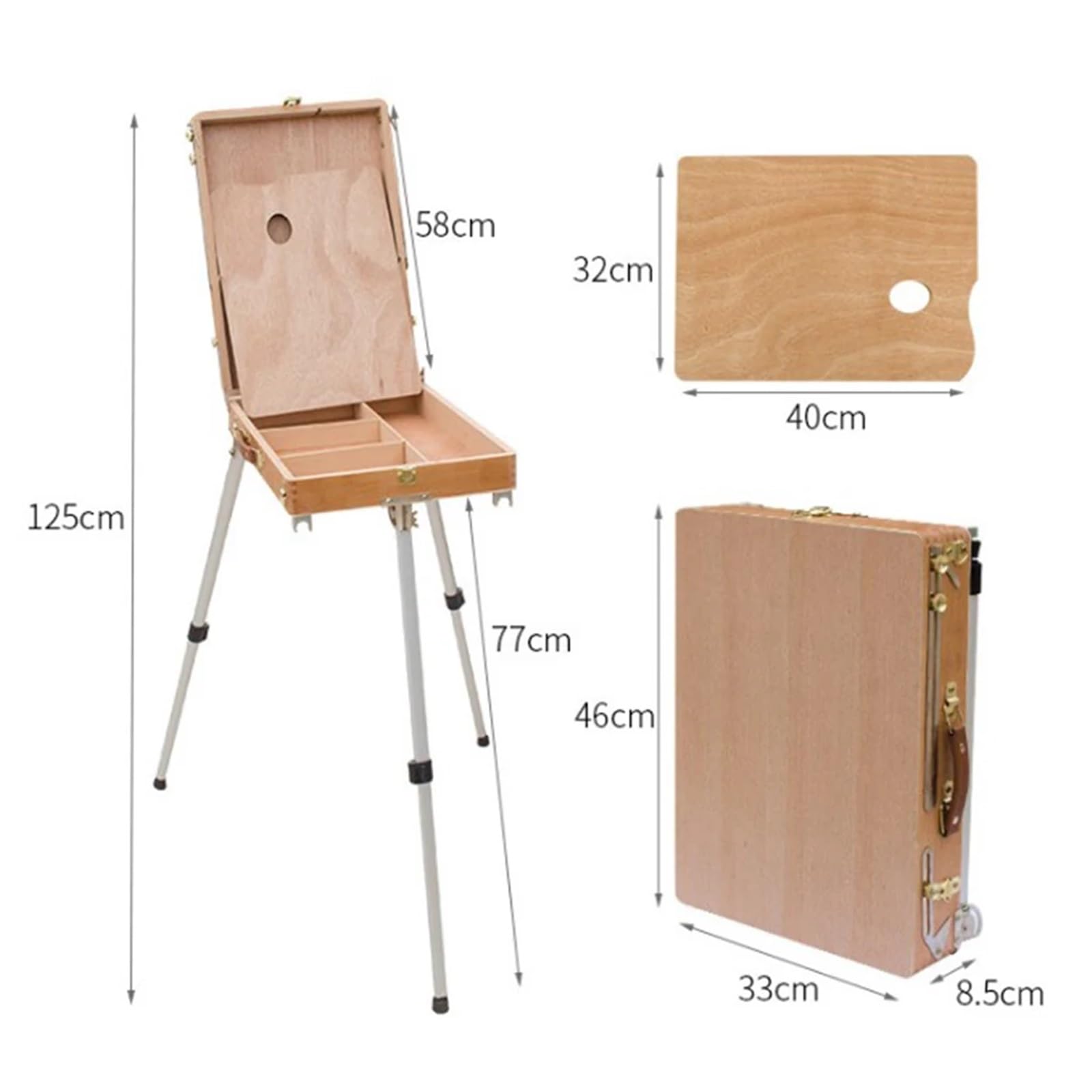 Tragbarer Malkoffer Tragbare Kunststaffelei aus Holz mit Aufbewahrungs-Skizzenbox, verstellbares Stativ, Malpalettenbrett for Künstler, Schule, Anfänger, Maler