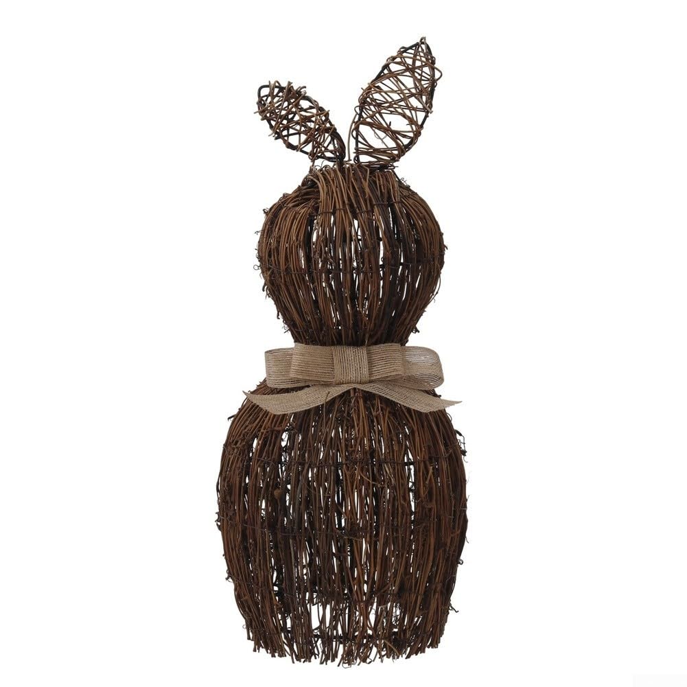 Handgewebtes Weiden-Osterhasen-Dekor, natürliches Rattan-Kaninchen-Ornament für Gartenparty, festlicher Frühlings-Urlaub, Tischdekoration, leichte, rustikale Statue, braun, 21 cm (mittlere