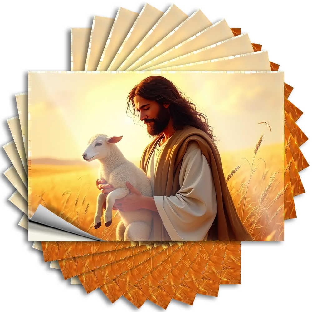 Guest Tattoos Helmet | Jesus Holding A Lamb in The Golden Field High Girl Sticker Pack(6X9CM)