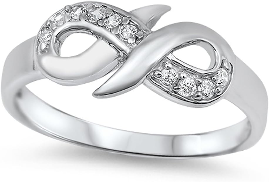 White CZ Infinity Polished Criss Cross Ring .925 Sterling Silver Band Sizes 5-10