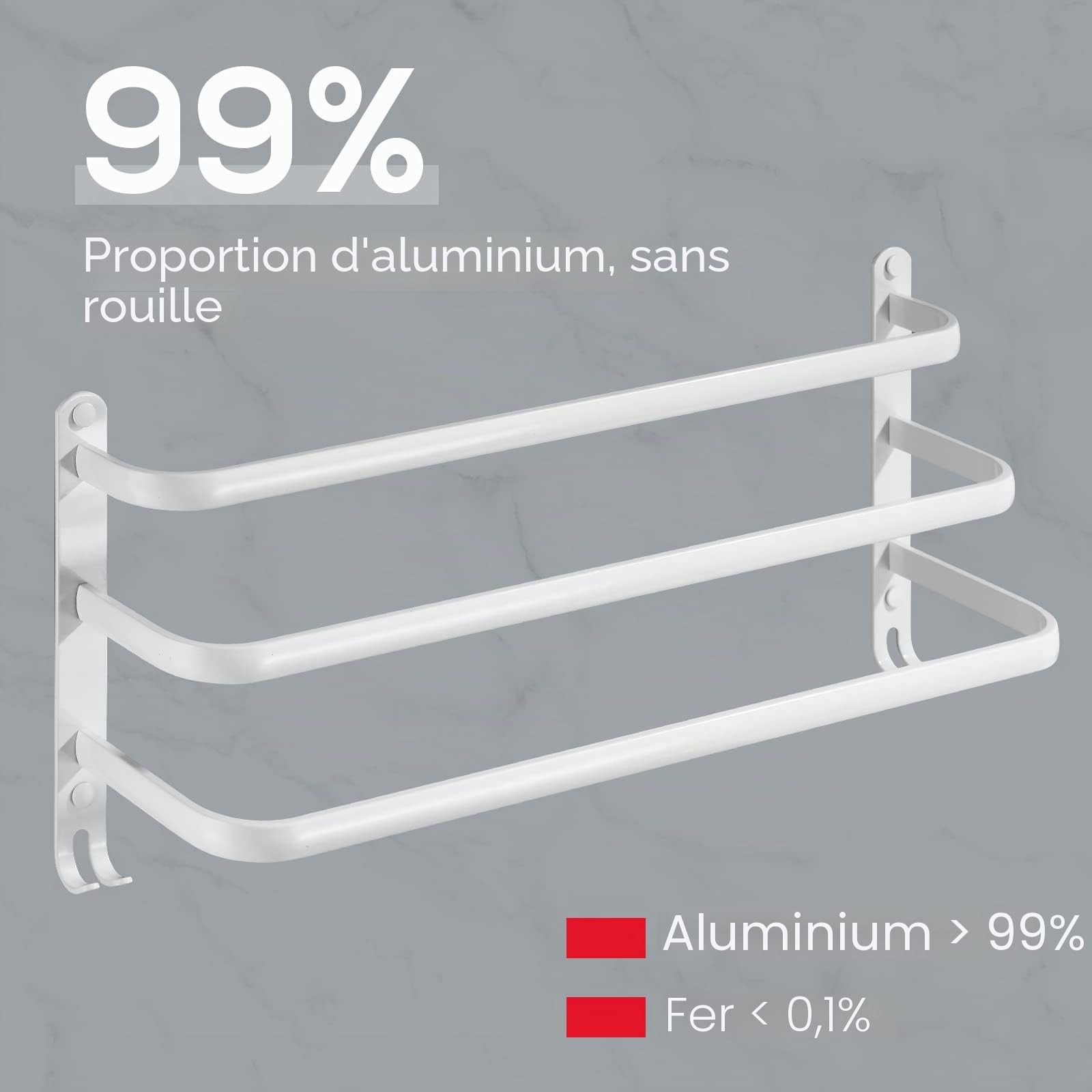 Porte-Serviettes Mural en Aluminium, 3 étages Porte Serviette Salle de Bain étagère Serviette avec Crochets, Étanche - pour Salle de Bain, Cuisine, Salle de Bain