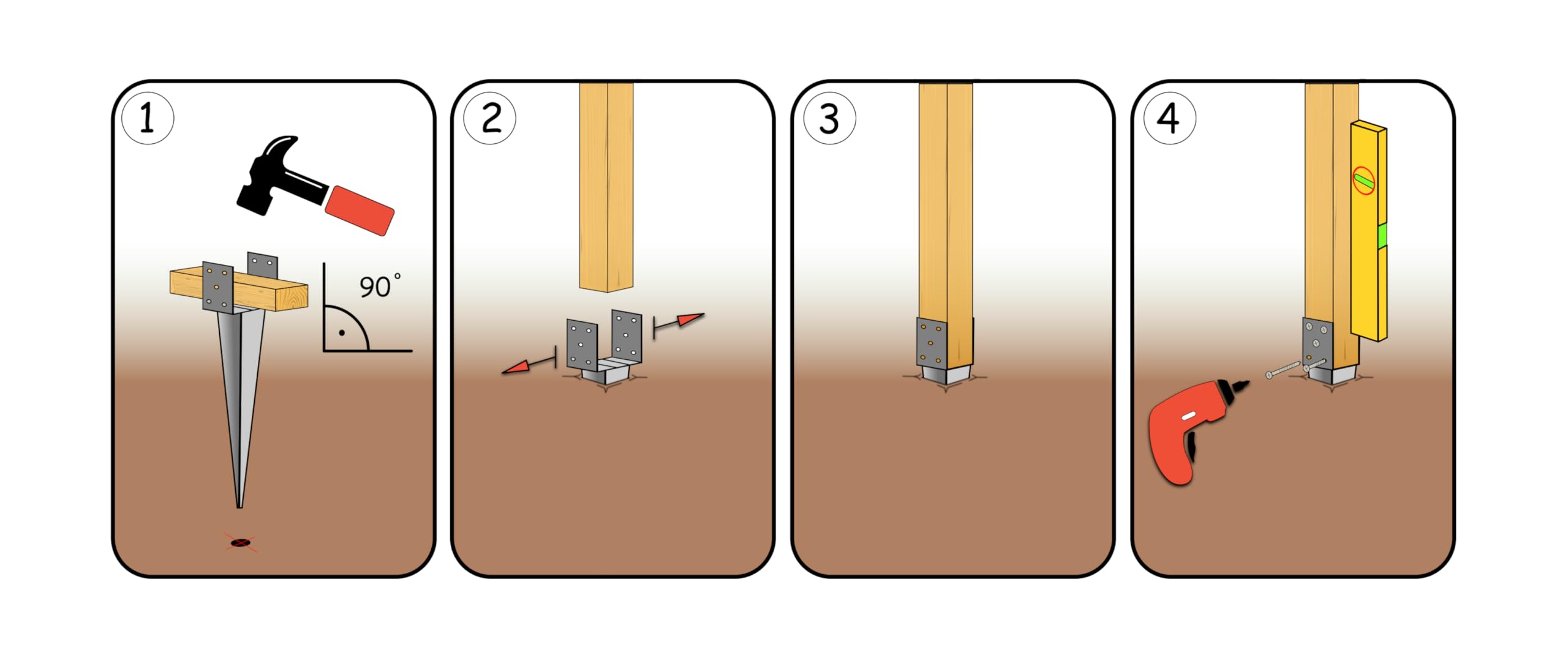 TRIBECCO Einschlag-Bodenhülse U-Form für Vierkant-Holzpfosten Stützenschuh verstellbar bis 140 mm Länge 700 mm U-Pfostenträger zum Einschlagen in den Boden feuerverzinkter Stahl