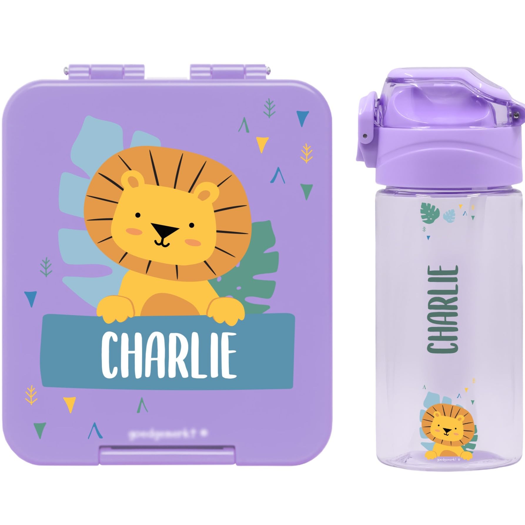 EASY2NAME Personalised Drinking Bottle and Lunchbox Set. Drinking Bottle 450ml with Straw. 100% BPA-Free (Lila)