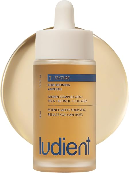 ludient Pore Refining Ampoule - Korean Retinol & Niacinamide Serum for Face with Collagen, TECA & 40% Tannin Complex, Pore Minimizer for Face, Korean Skin Care Serum (1.01 fl oz)