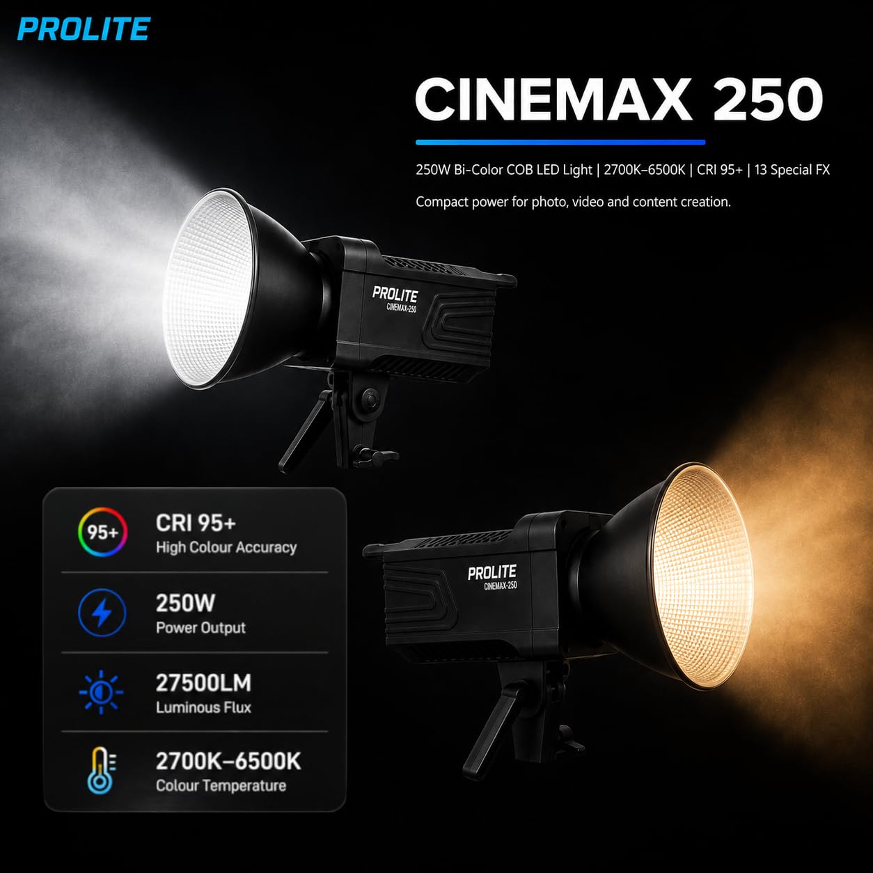 Prolite Cinemax 250 LED Studio Light - 2700K-6500K -2 Prolite Cinemax 250 LED Studio Light - 2700K-6500K -2