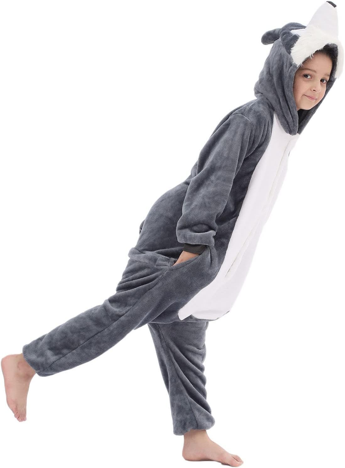 WAFUNNE Animal Onesie Costume for Kids Child Boys Girls Womens Mens Cosplay Halloween Dog Husky Small (for height=4'6"-4'10")