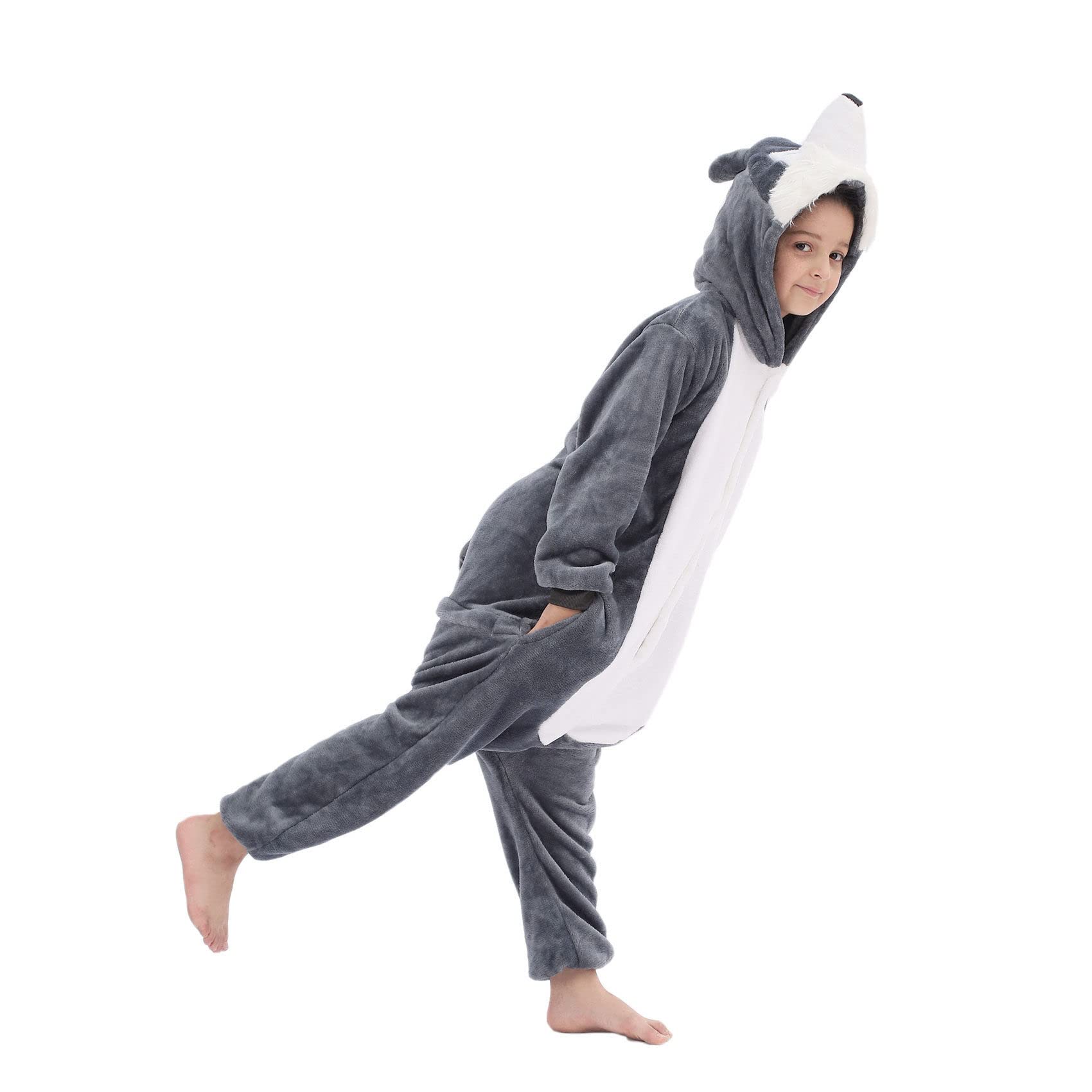 WAFUNNE Flannel Huskies Costume Cosplay Halloween Animal Onesie for Kids Adults Boys Girls Child Huskie 110 - Image 3
