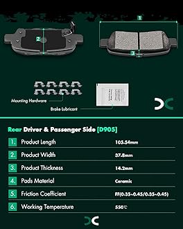 SCITOO Ceramic Front Rear Disc Brake Pad Set fit for 2003-2005 for Infiniti G35, 2003-2005 for Nissan 350Z, 2007-2013 for Nissan Altima, 2011-2017 for Nissan Juke, 2007-2012 for Nissan Sentra