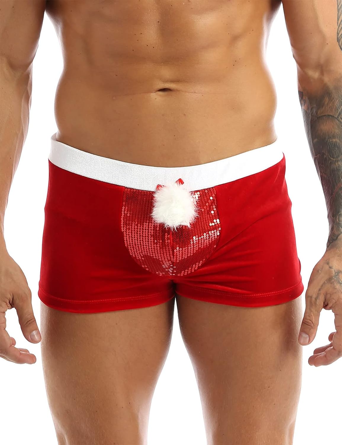 ranrann Christmas Lingerie Men's Novelty Xmas Santa Claus Costume G-String Thongs Underwear Boxer Shorts