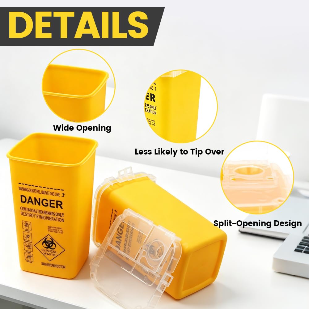 XPJBCK 6Pcs Boîte Pointue pour Conteneur D'aiguillest, 1L Boîte à Déchets de Canules avec Couvercle, Conteneur pour Aiguilles, Biohazard Boîte de Rangement pour Aiguilles, Seringues, Objets Tranchants