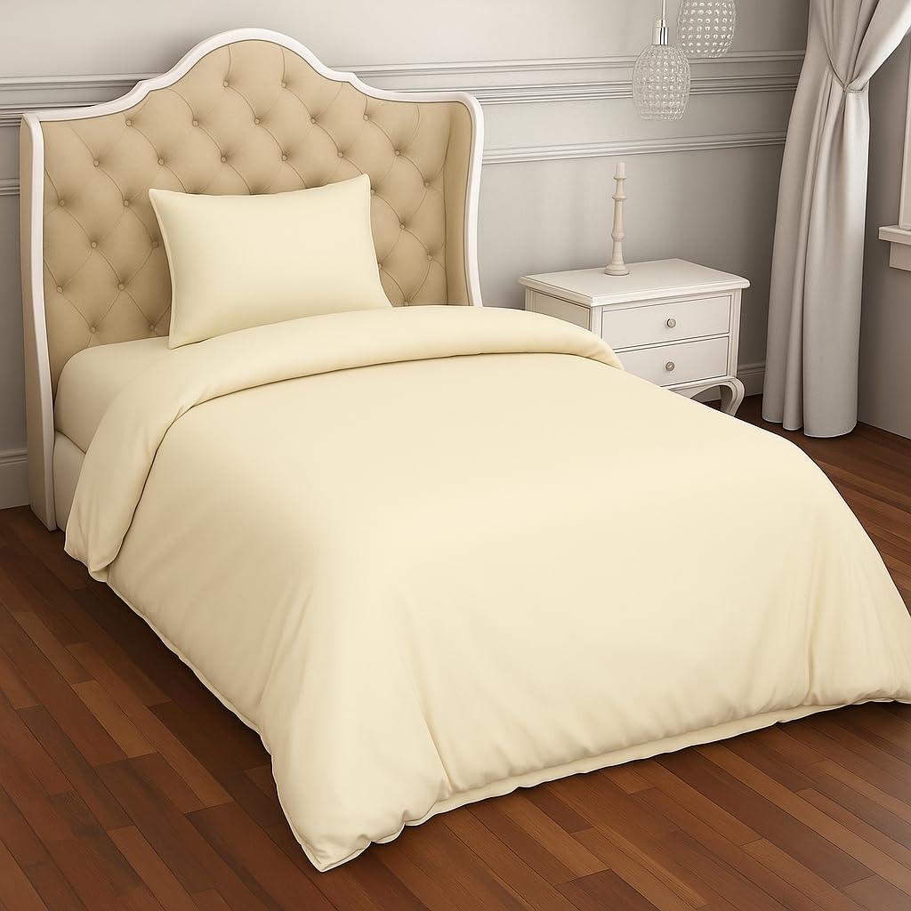crazypriceuk 2 Piece Bedding Set Pillowcase+Duvet Cover for Baby Toddler to fit Cot/Cot Bed (120cm x 150cm, Cream)