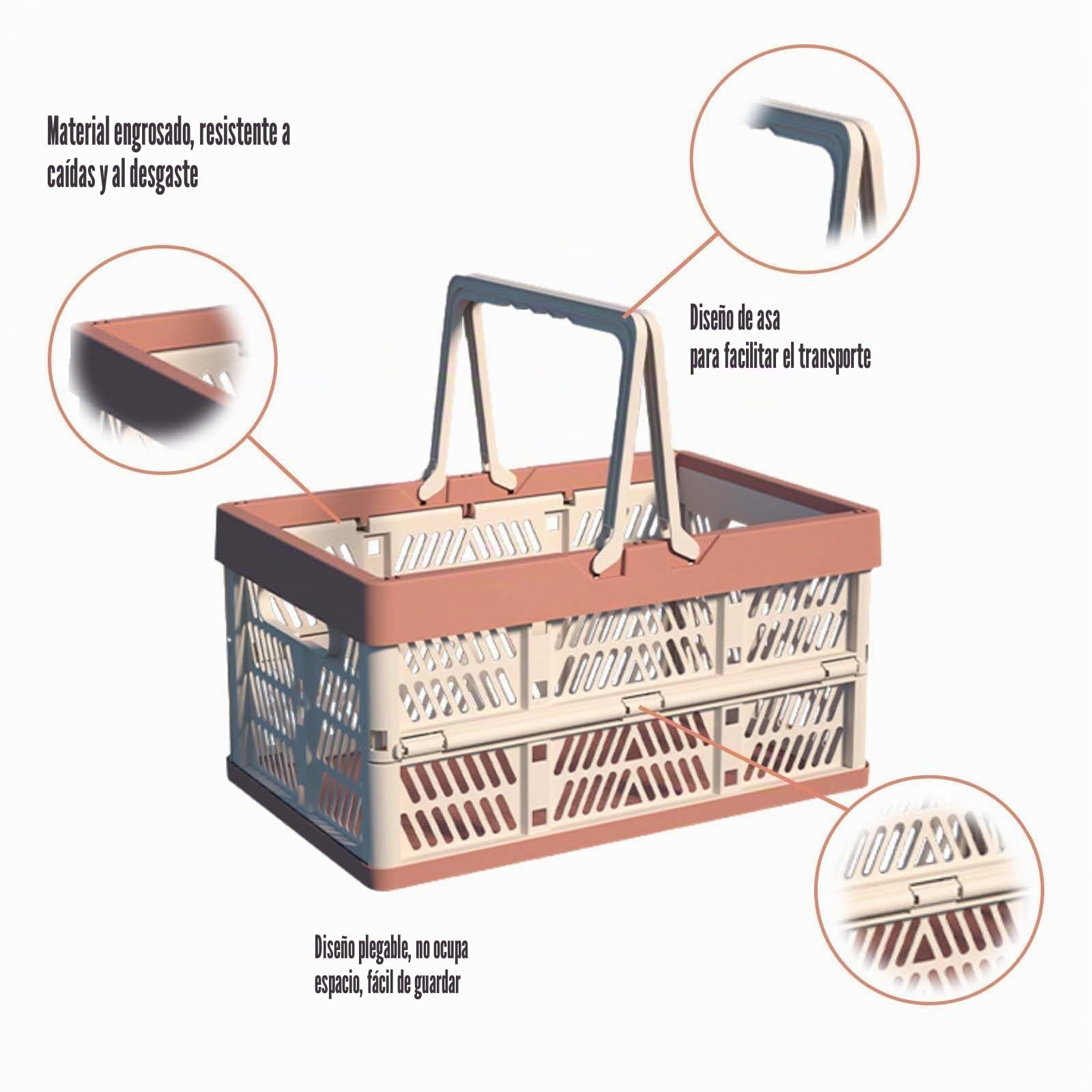 cestas de la compra plegables，Cesta de la Compra Plegable portátil，caja plegable de plástico con asa，Ideal para guardar en casa, guardar refrigerios y mientras acampa o en el baño (color naranja)