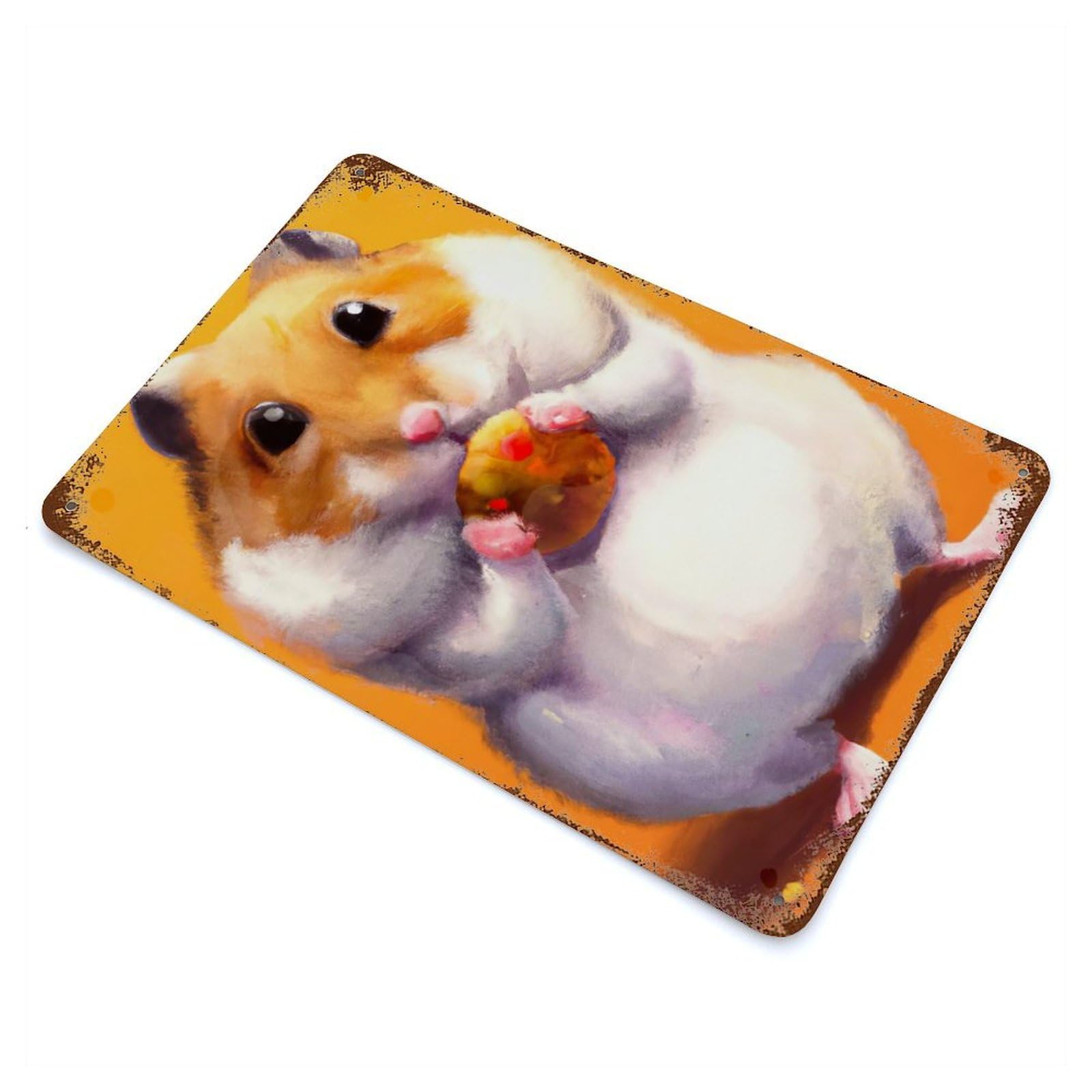 Garage Style Hamster Is Eating Vintage Rust Metal Sign 11.8"x7.9", Retro Wall Decor for Bar And Workshop