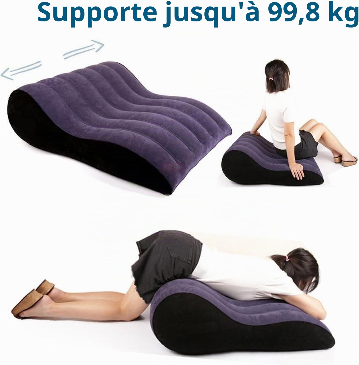 Coussin sexuel gonflable Coussin sexuel en PVC floqué Chaise sexuelle Coussin de voyage Coussin magique Coussin de soutien corporel, utilisé pour le positionnement des couples, position plus profonde
