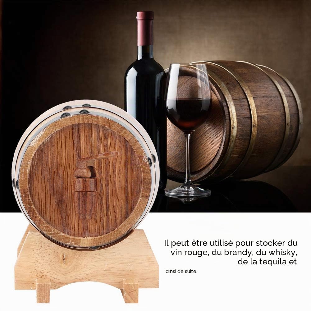 Tonneau à Vin Solide, Mini Tonneau à Vin en Bois de 1 Litre, Vin brassé Maison pour Stocker du Vin Rouge, du Brandy, du Whisky, de la Tequila, etc. Hôtel pour Restaurant (1L)