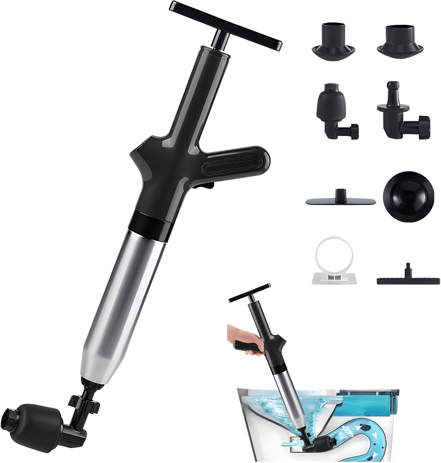 Toilet air plunger,Toilet unclogger tool,Stainless Steel Toilet ...