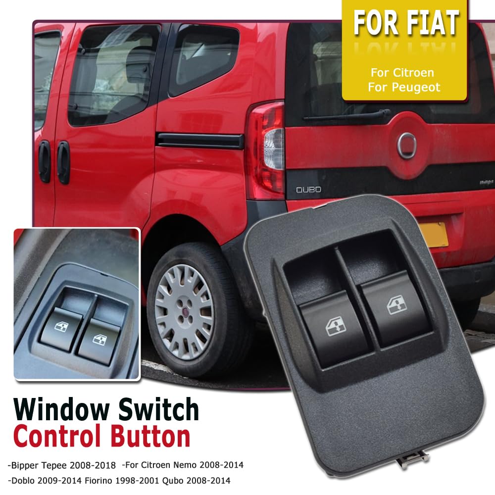735518655 Interruptor del elevalunas delantero izquierdo para Citroen Nemo para Peugeot Bipper para Fiat Doblo Qubo Fiorino 735461275 (Delantero Izquierdo) | Para Citroen Nemo Peugeot Bipper Fiat Doblo Qubo Fiorino, 735518655 (negro)