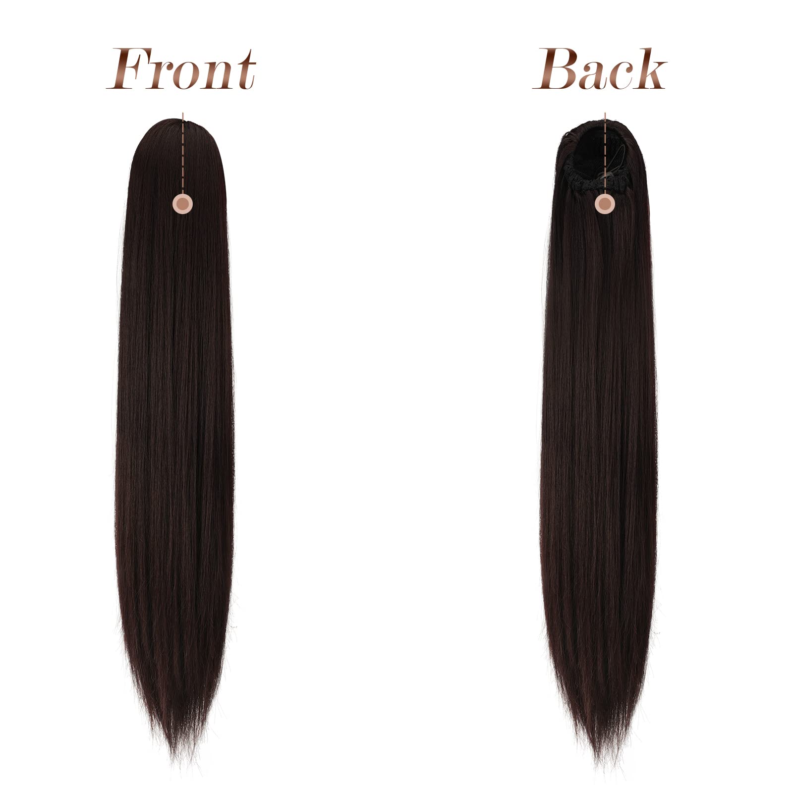 FESHFEN Coulisse Coda di Cavallo Extension, 70 cm Ponytail Extension Coda Capelli Lisci Lungo Coulisse Estensione dei Capelli Castano Scuro Sintetica Coda Capelli Extension