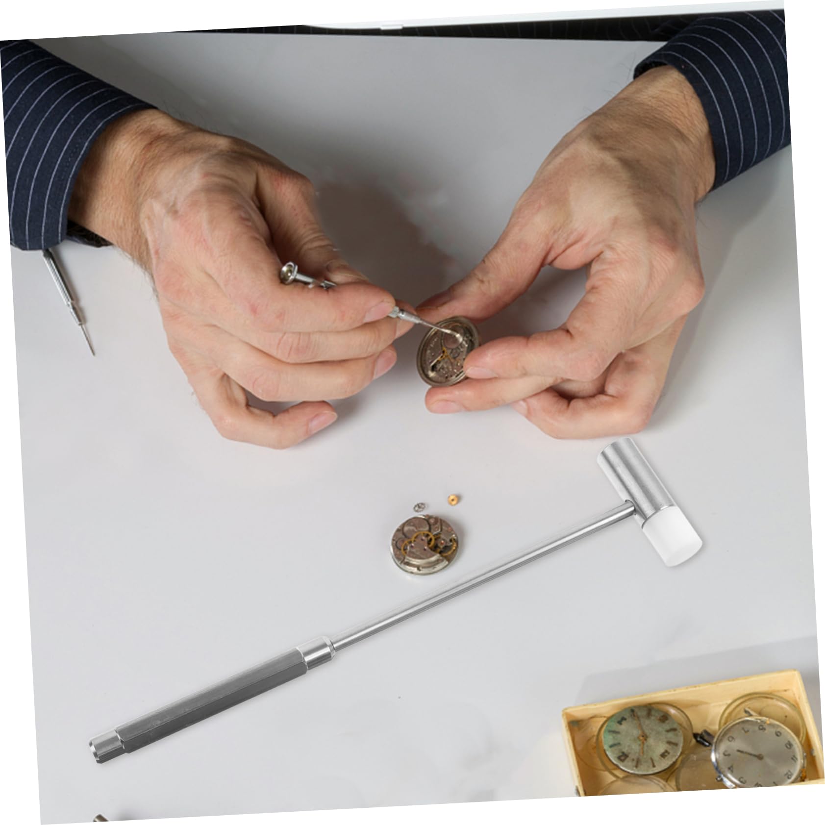 IWOWHERO Clock Repair Hammer Watch Tools Gavel Household Tools Tack Hammer Multi-function Hammer Mallet Hammer for Clock Hammer for Watch Clock Mallet Hammer Stainless Steel Silver