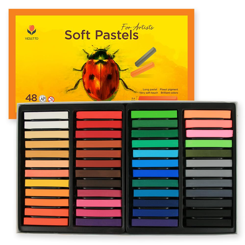 Long Soft Pastels Set - 48 Vibrant Colors, Acid-Free and Non-Toxic, Ideal for Drawing, Blending, and Shading, Perfect for Artists, Students, Beginners and Creative Projects