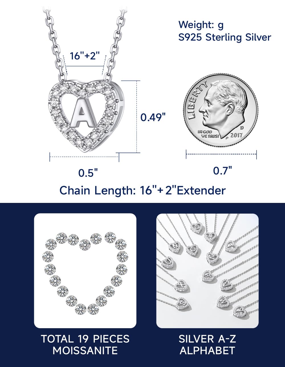 MomentWish Herz Kette mit Buchstaben A-Z Anhänger, Moissanit Diamant Initialen Halskette Damen,Personalisierte Geburtstagsgeschenk für Frauen Damen Weihnachtsgeschenke