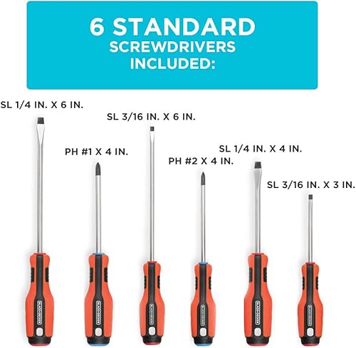 Miniatura 2 de BLACK+DECKER Juego de destornilladores magnéticos, Phillips, cabeza plana y destornilladores de precisión, 12 piezas (BDHT65002)