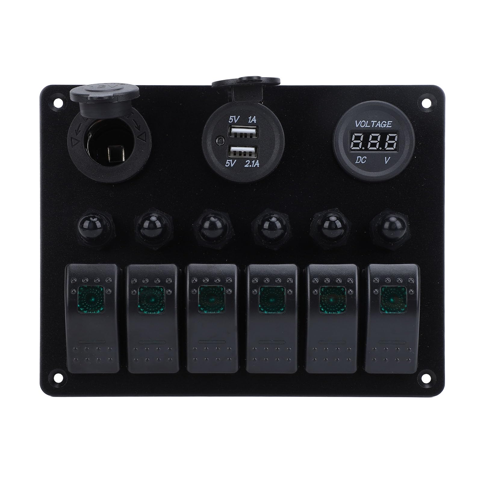 Generic Panel Przełączników Kołyskowych 6-krotny ON Off – Cyfrowy Wyświetlacz Woltomierza dla łodzi, Jachtów, Samochodów, Pojazdów Kempingowych, SUV-ów (zielone światło)