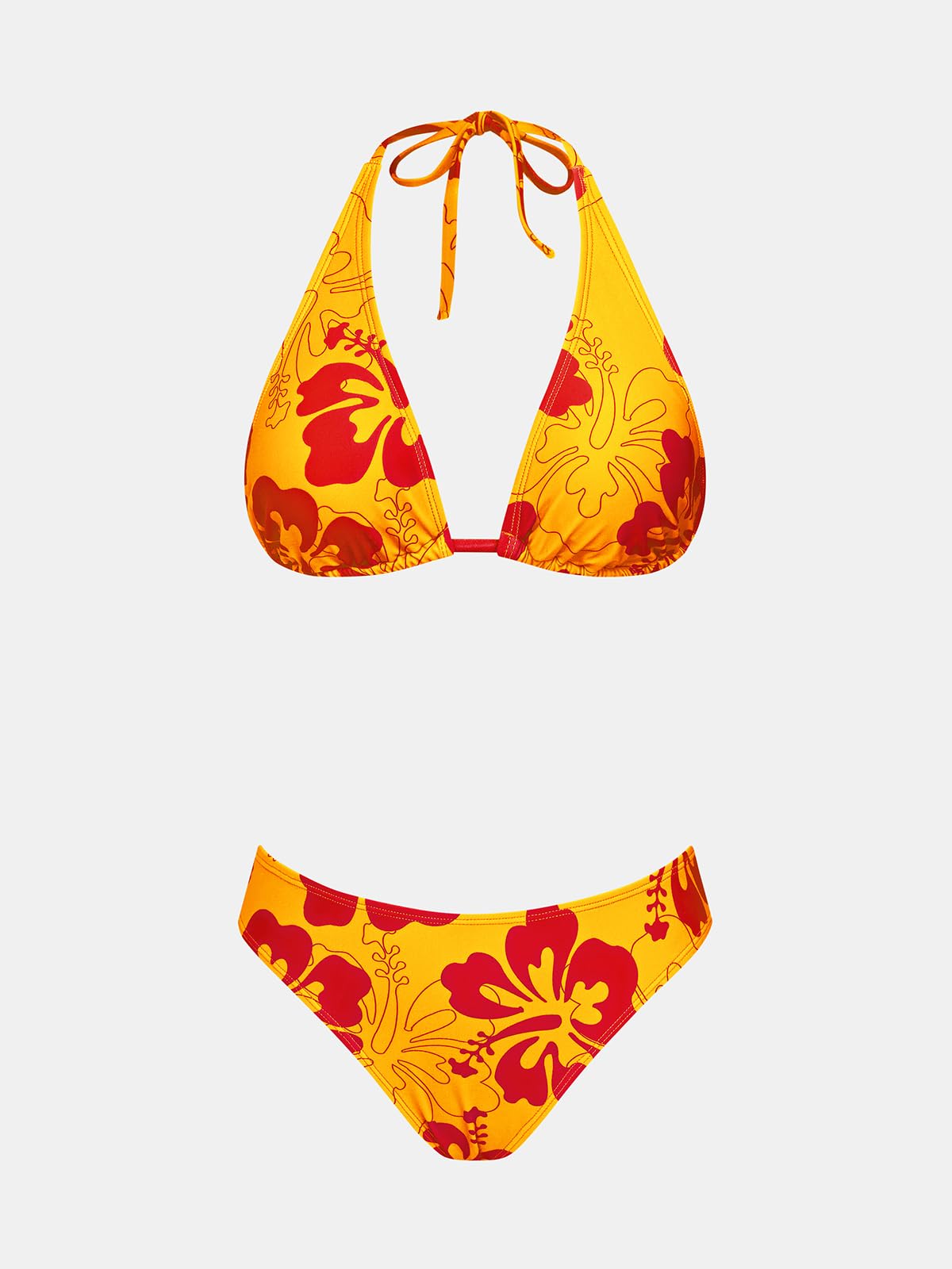 CUPSHE Conjunto de bikini para mujer, traje de baño de dos piezas, cuello en V, espalda halter, lazo automático, parte inferior de talle bajo