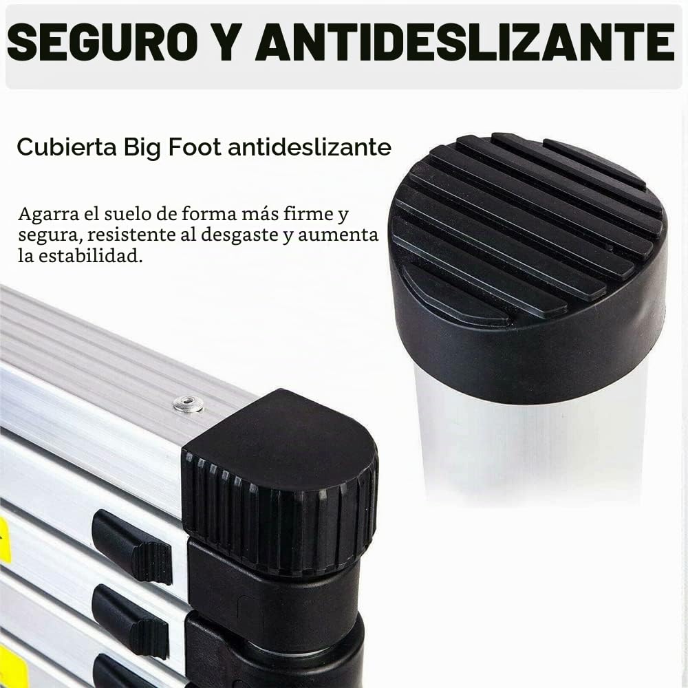 Escalera telescópica de aluminio de 6,2 m con 2 ganchos, 15 peldaños, capacidad de carga de 150 kg, EN131