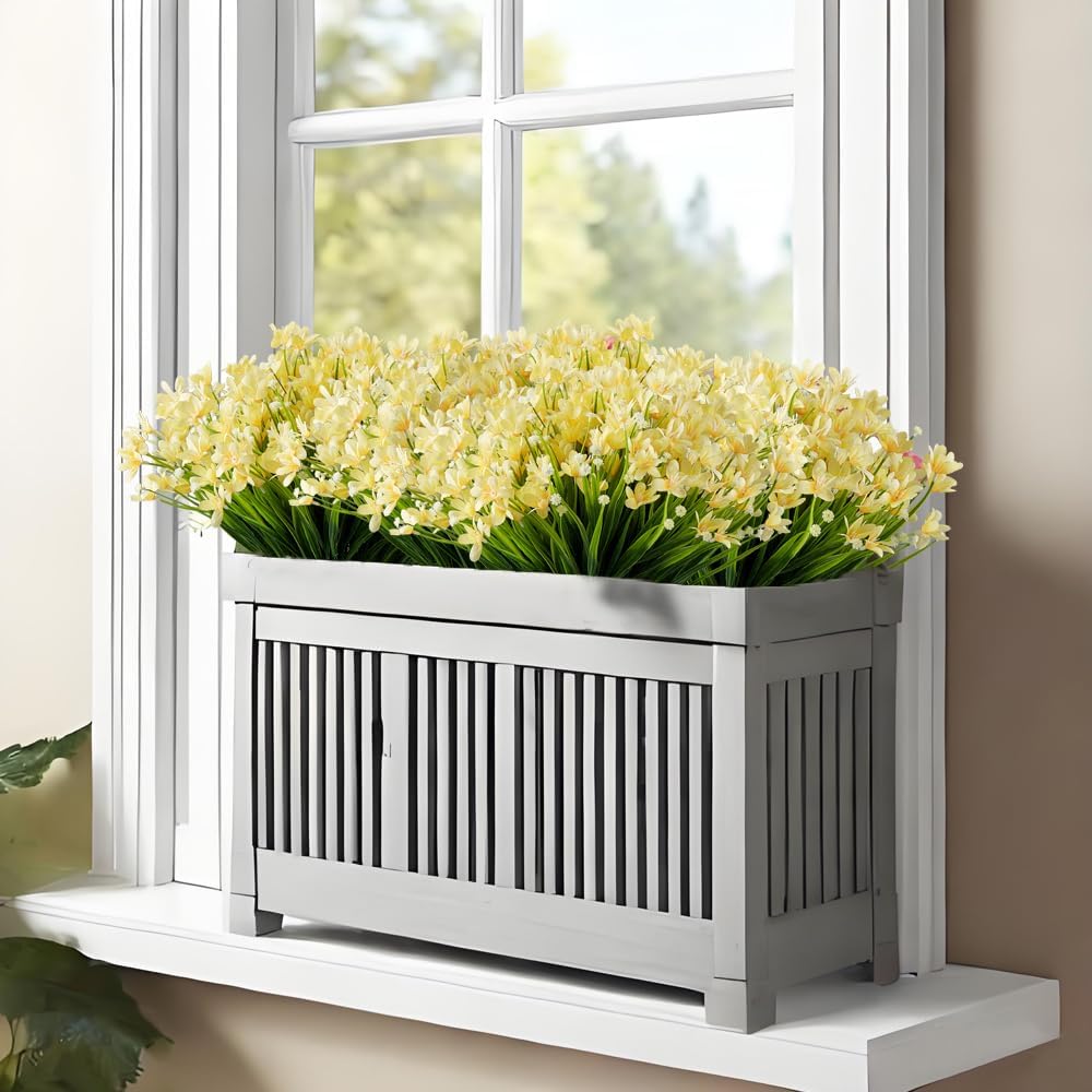 22 Bundles Artificial Daffodils Flowers, Fake Artificial Greenery UV Resistant No Fade Faux Plastic Plants for Wedding Bridle Bouquet Outdoor Home Garden Kitchen Office Table Vase(Yellow)