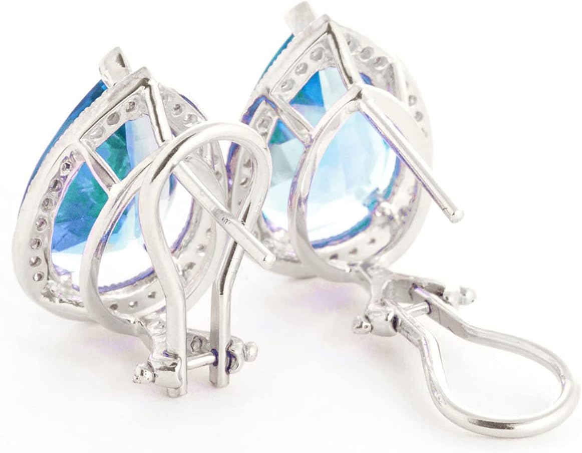 9.32 Carat 14K Solid White Gold French Clips Earrings Diamond Blue Topaz - Image 4