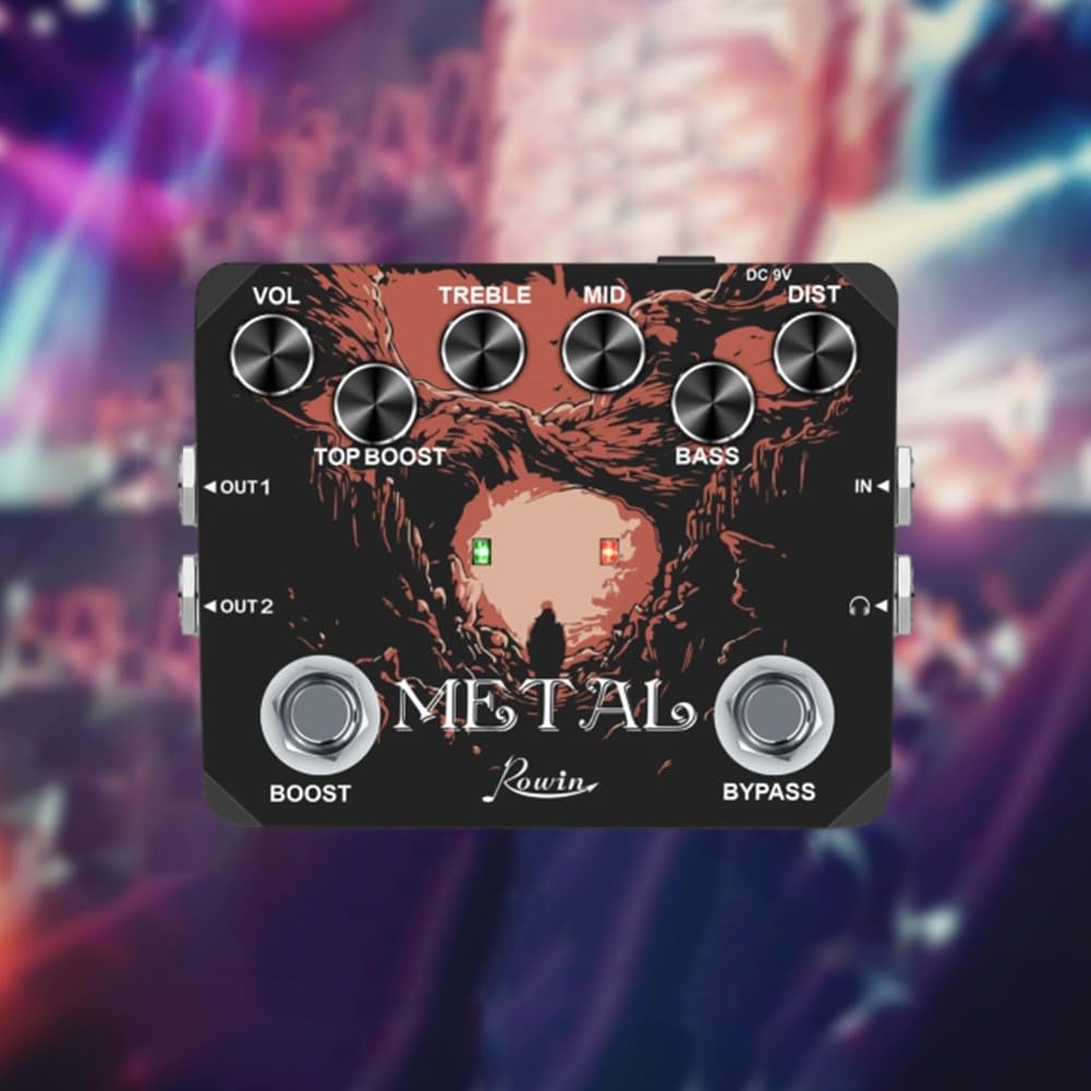 Rowin - Pedale di distorsione in metallo, controllo del tono ad alto guadagno con True Bypass, per chitarra elettrica e musica rock