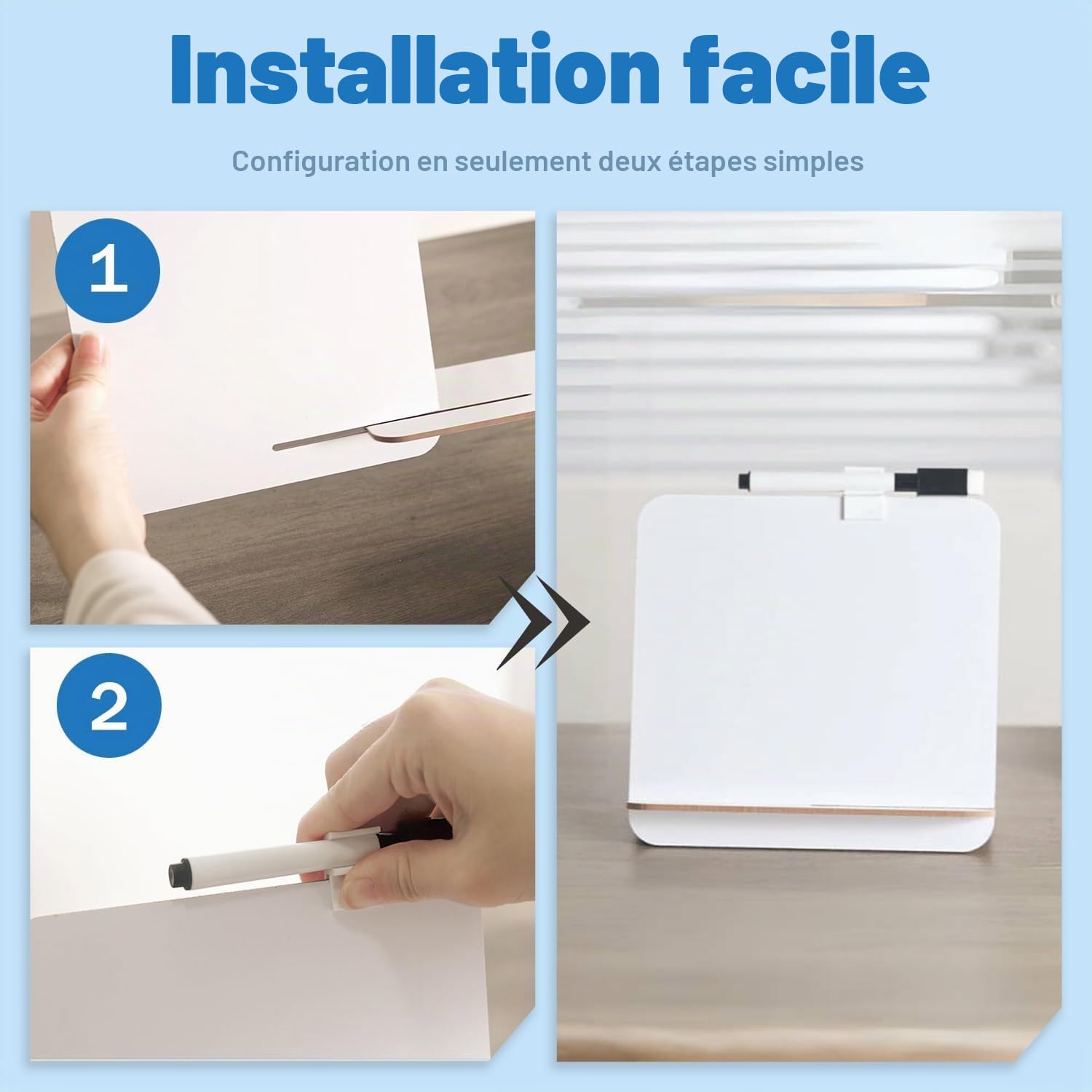 1 mini tableau blanc, effaçable à sec, 16,5 x 17 cm, avec porte-stylo, effaçable à sec, double face, marqueurs effaçables à sec (1S)