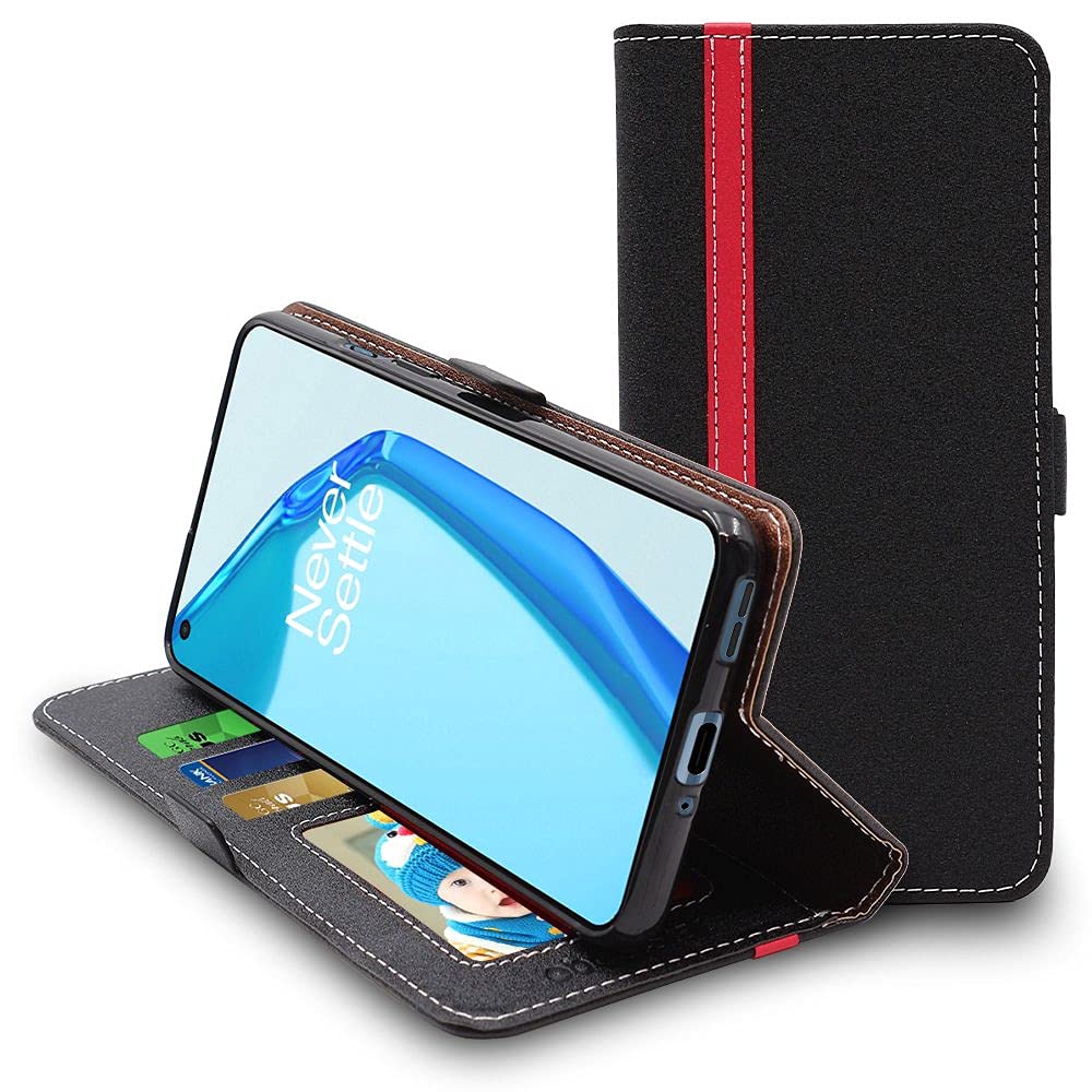 ebestStar - Cover per OnePlus Nord 2 5G, Custodia Libro Protezione Portafoglio, Pelle PU Porta Carte, Nero/Rosso