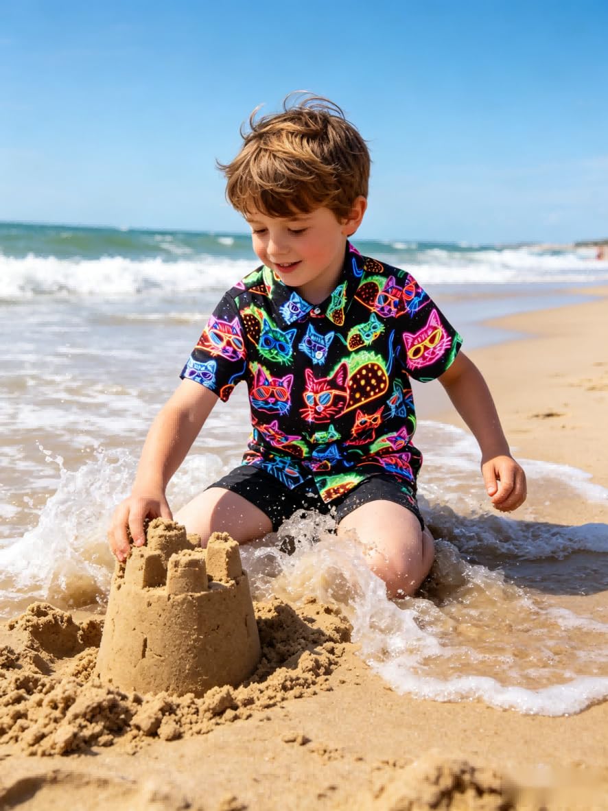 ALISISTER Camisa neón para Chicos Camisa Hawaiana de Manga Corta niños con Botones Camisa Informal de Verano 3-10 años