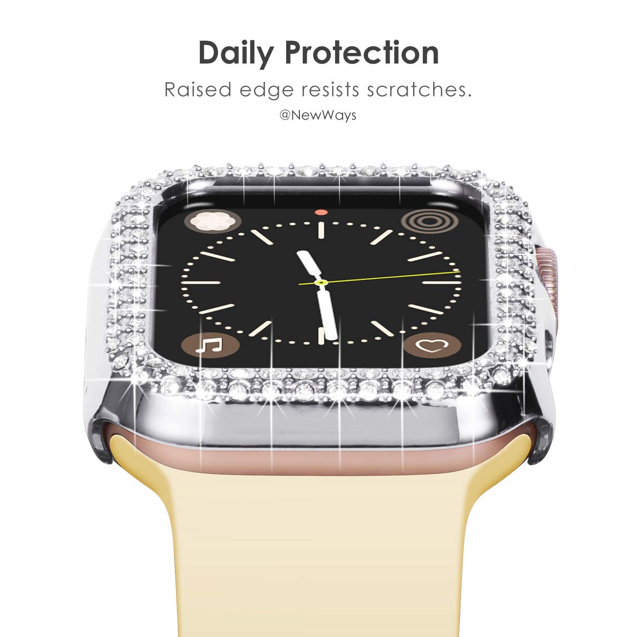 NewWays 2-pack Women Bling Case Compatible with Apple Watch 40mm Series 6/5/4/SE(2025-2020) Without Protective Film,Overall Protective Bumper Diamond Cases for iWatch 40mm(Silver+Clear) — view 3
