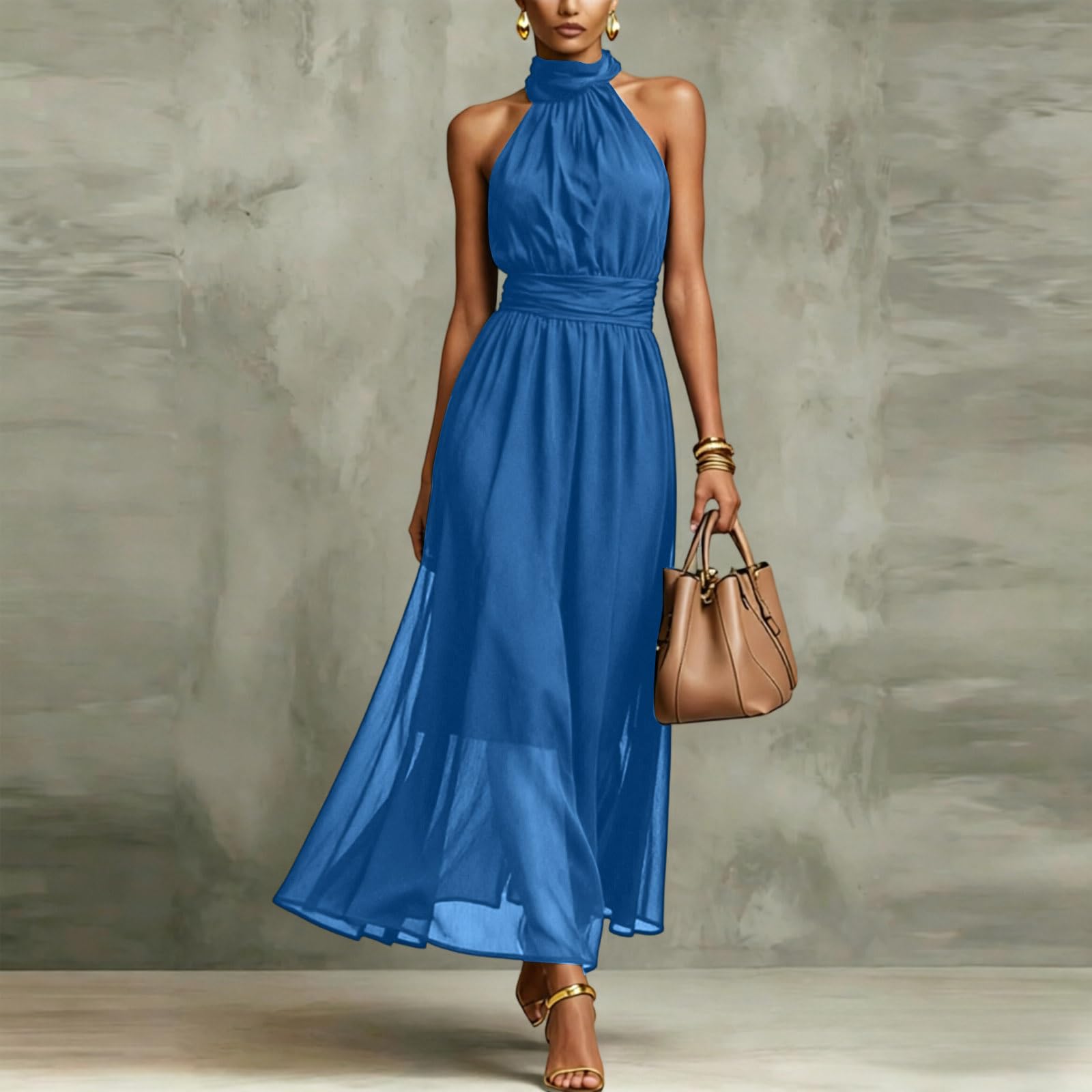 Vestido De Verano para Mujer De Lino Casual Ligero Respirable Vestido Verano Mujer Largo Fluido Mezcla Lino Algodón Vestidos Mezcla Algodón Fresco Uso Diario Vacaciones Marítimas