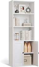 AODK Bookshelf, Large Capacity, Open Shelf, 5-Tier, Slim, Storage Rack, Width 18.9 inches (48 cm), with Door, Stylish, Assembly Required, Tools Not Included, White