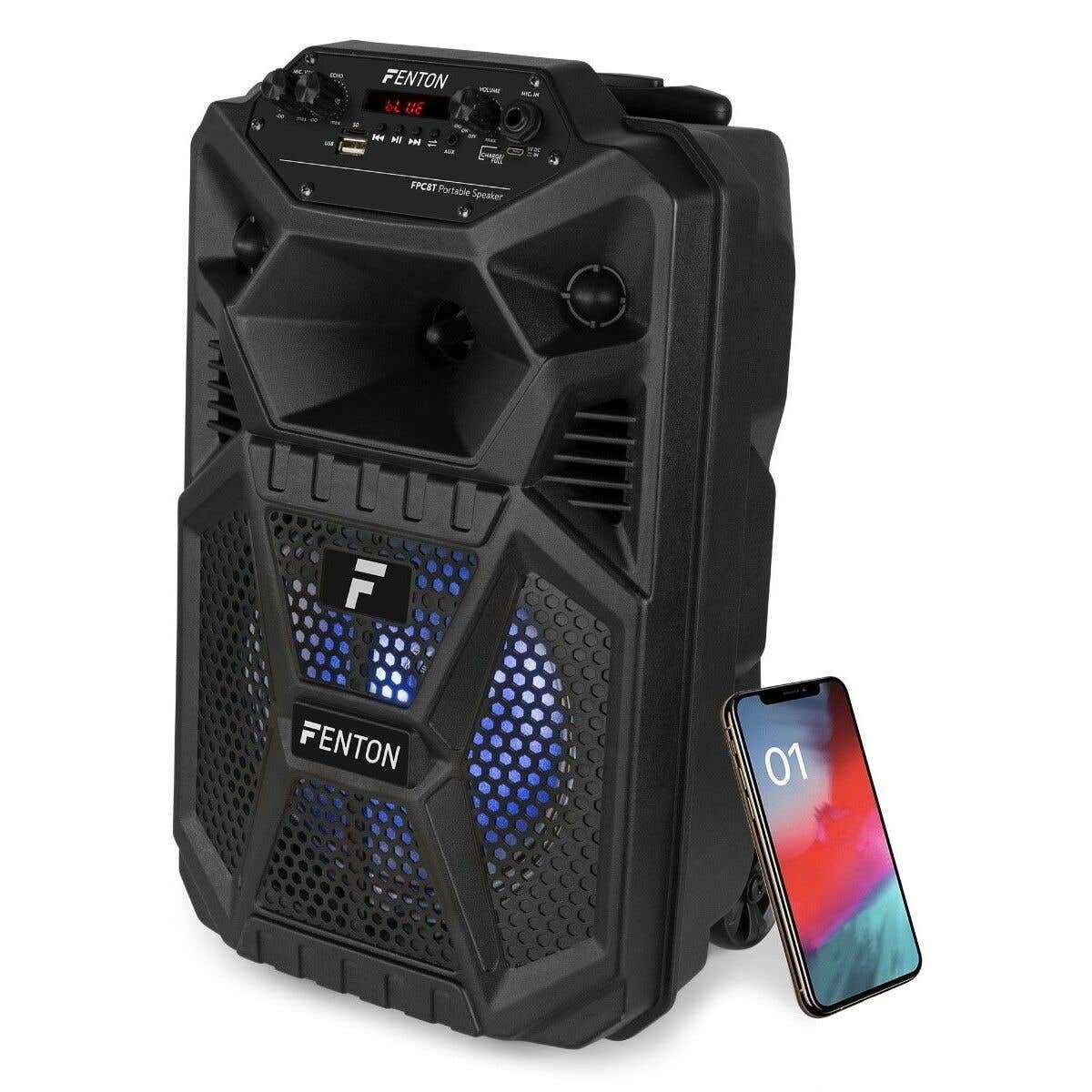 CASSA AMPLIFICATA PORTATILE ATTIVA 100W 8" BLUETOOTH + BATTERIA RICARICABILE + MICROFONO WIRELESS + USB MICRO SD + TELECOMANDO
