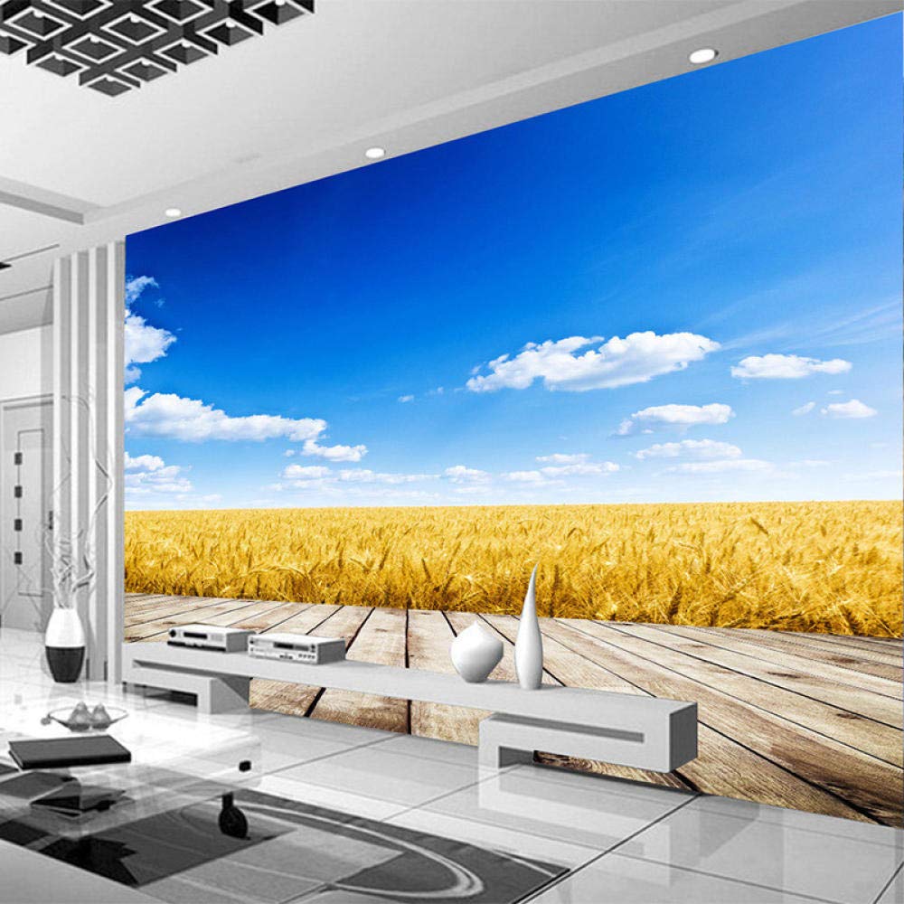 Papier Peint Adhésif 3D - Motif Champ De Blé Jaune - Style Photo Mural - Autocollant - Réf. Q1861 - Neuf