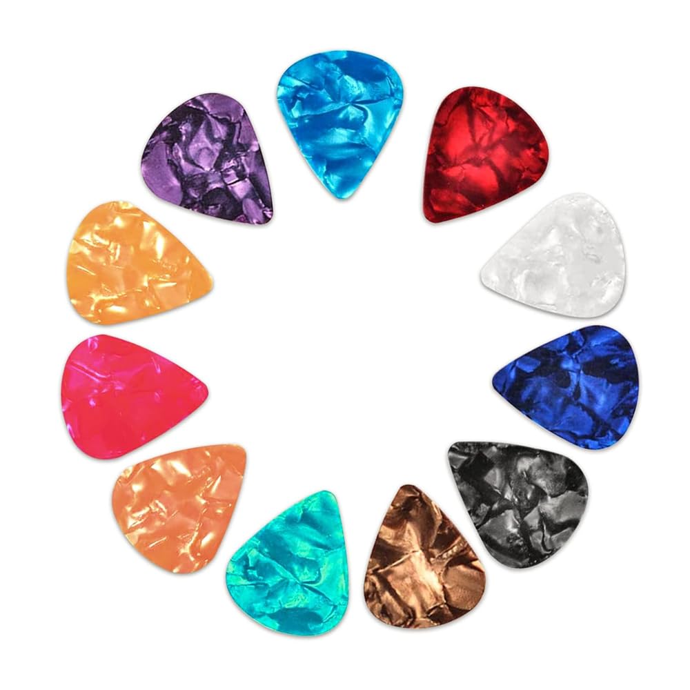 Imaginea Guitar Picks Random Colors Plectrum Celluloid Electric Smooth Guitar Pick Bass Acoustic Guitar Accessories Attractive Design Acoustic Guitar, Bass and Electric Guitar - 0.46mm (Pack of 10)