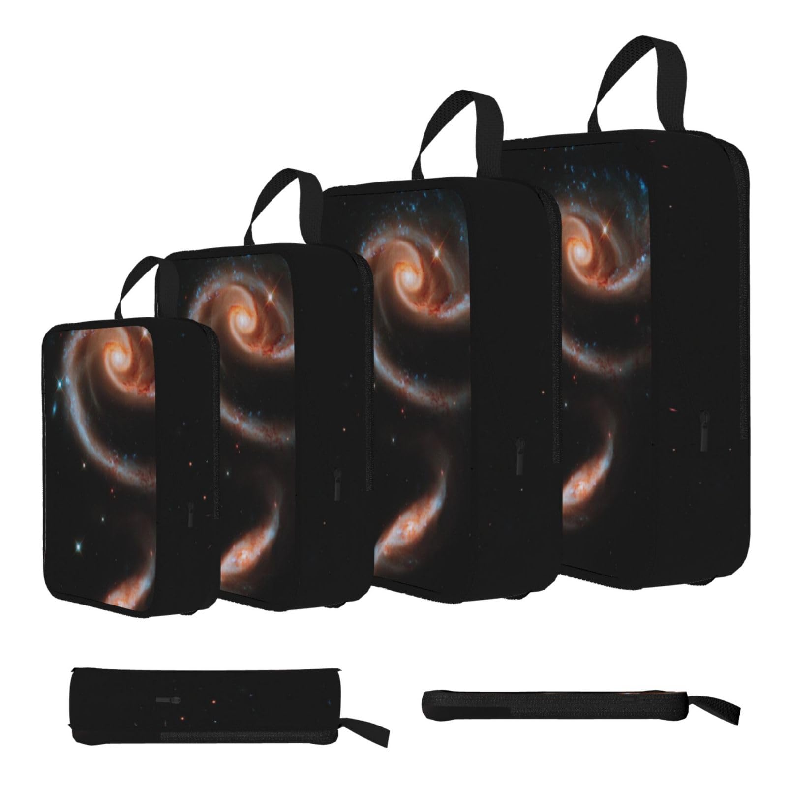 Esnaiuvcd Black Galaxy Print 4 Set Compression Packing Cubes For Suitcases,Expandable Storage Bags Organizers