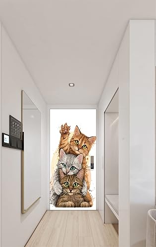 Miniatura 4 de Calcomanías de pared 3D para puerta familiar de gatos, papel tapiz mural - Murales de vinilo para puerta de dormitorio, decoración del hogar, 30.3 x