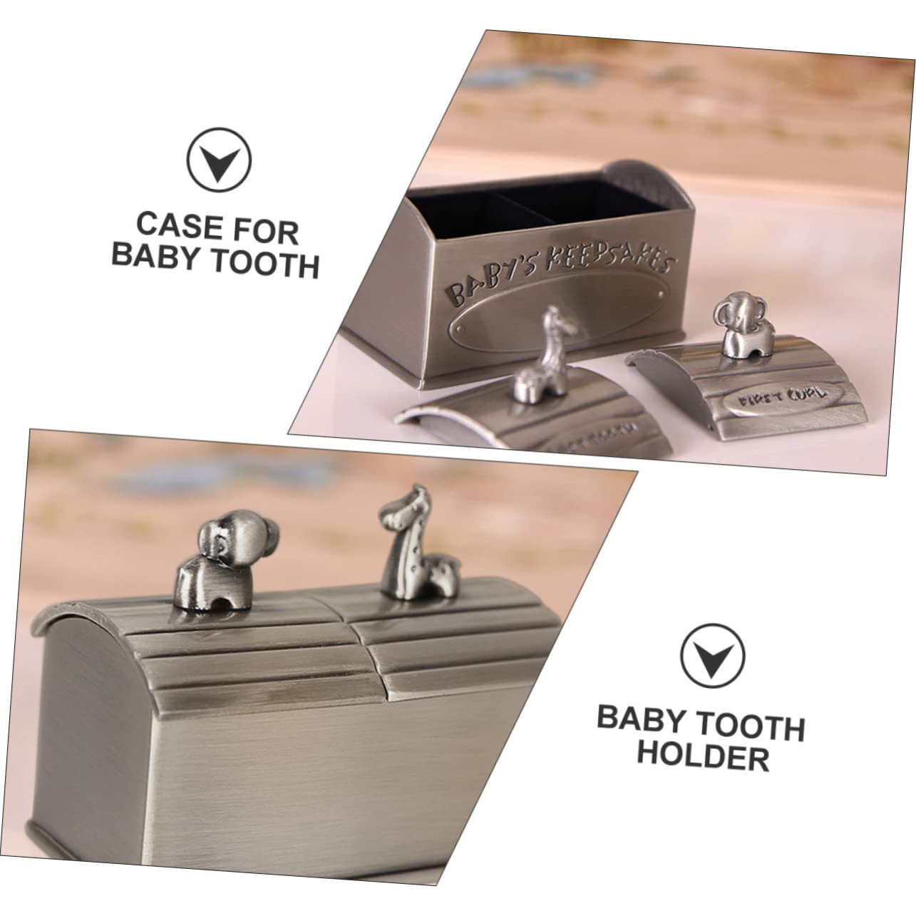 Caja para Dientes de Leche y Recuerdos para Bebés, Aleación de Zinc Plateada, Diseño Compacto y Portátil, Segura para Uso en Bautizo y Año
