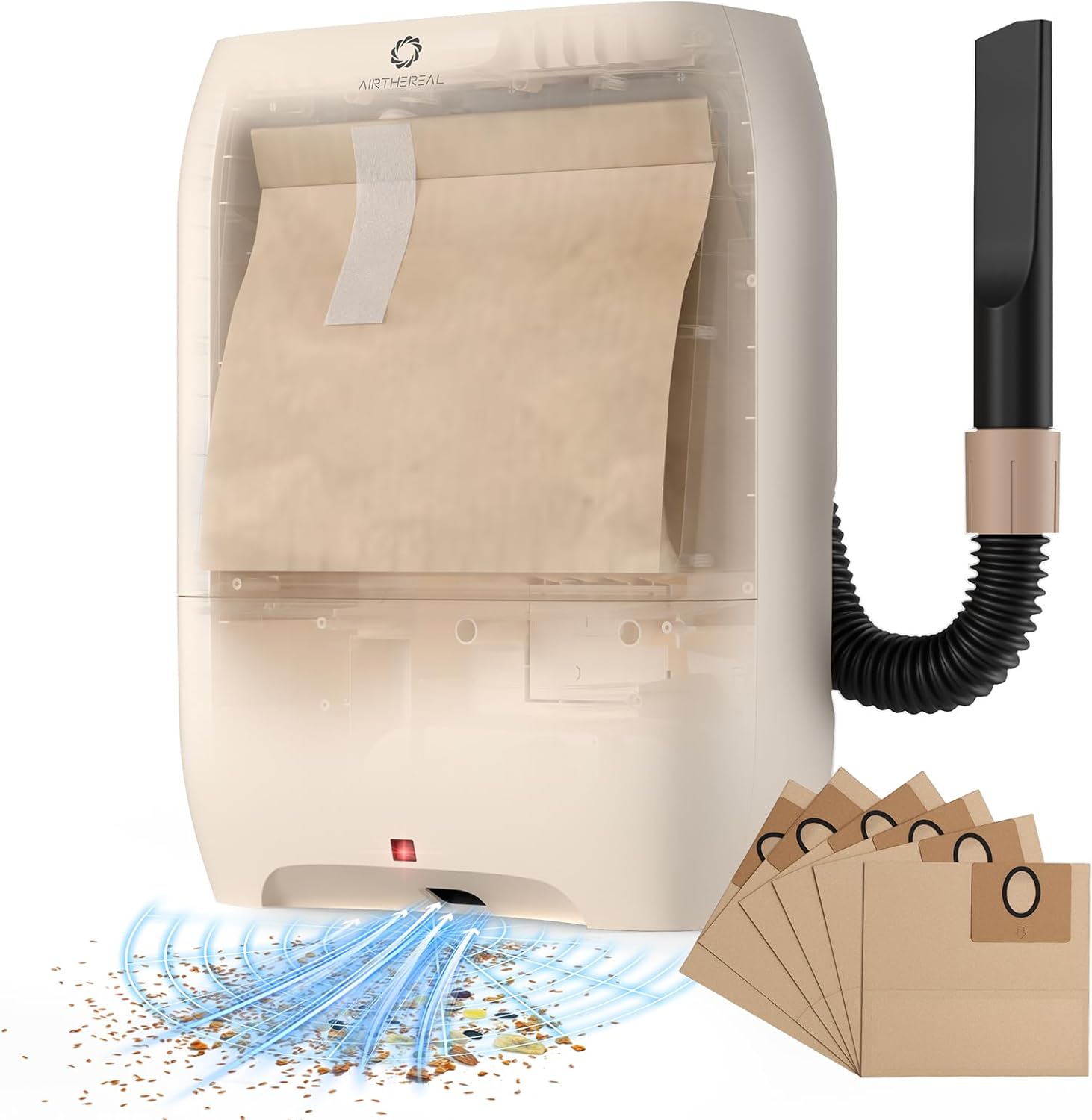 AIRTHEREAL T1 Plus Touchless Vacuum Automatic Dustpan with 6-Pack Disposable 4.7L Dust Bags, 3 Suction Modes, HEPA Filter, Ideal for Pet Owners, 20Kpa 1500 Watt Powerful Suction for Kitchen, Salon