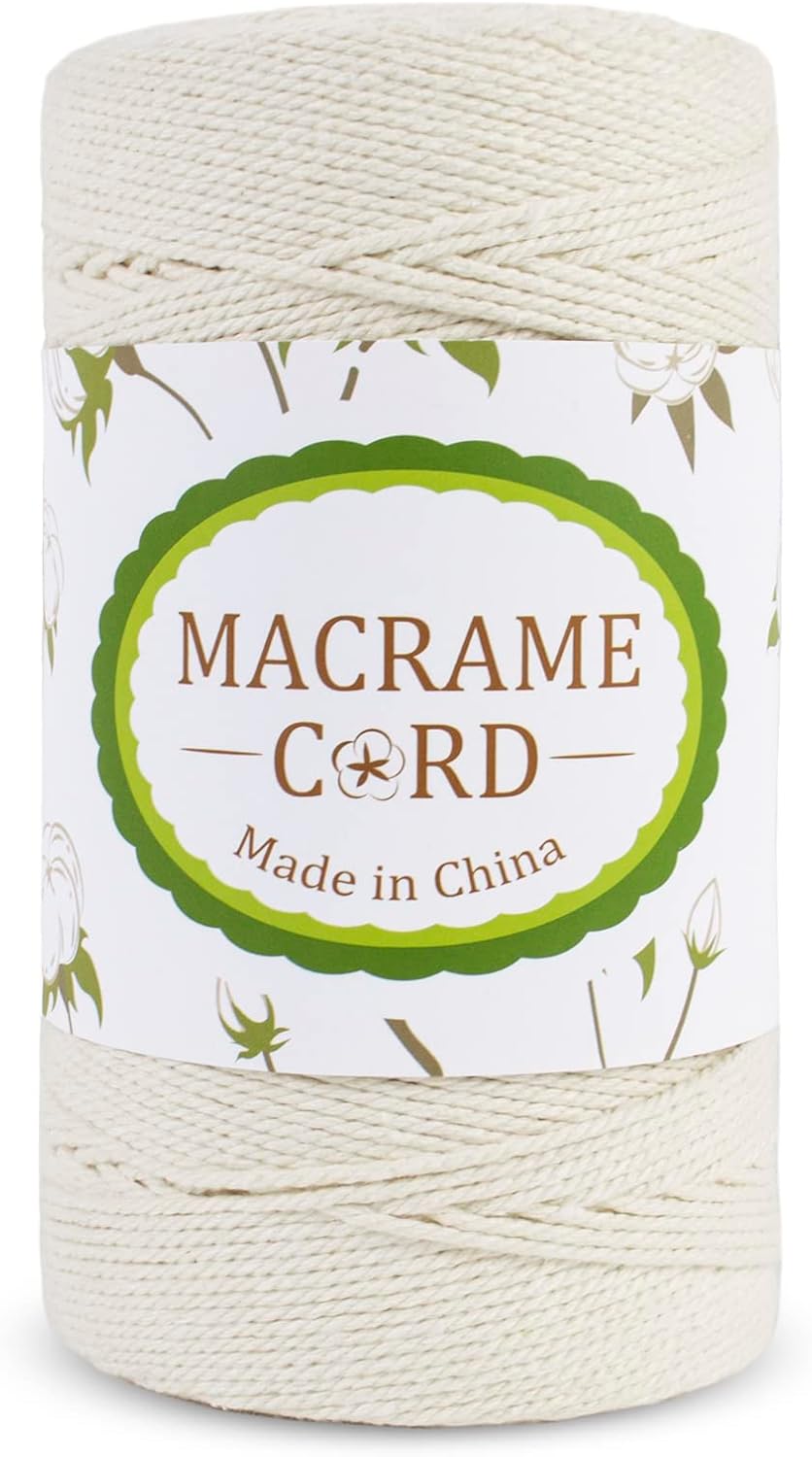 Beige 2mm Macrame Cord, 328yards Macrame Rope Yarn, Natural Cotton Cord, Cotton Craft String Macrame Supplies for Plant Hangers, Wall Hanging, DIY Crafts, Knitting, Gift Wrapping