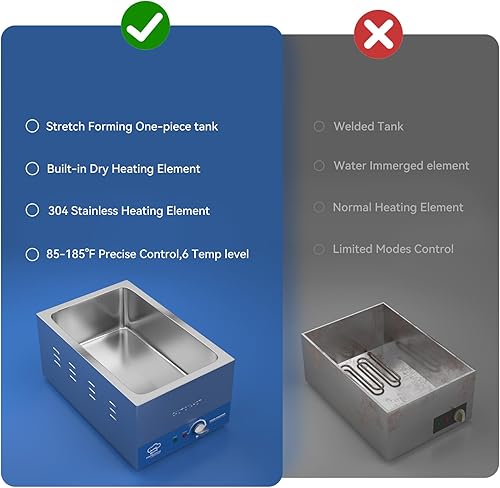 Miniatura 6 de Calentador de alimentos comercial de 2 bandejas con tanque de agua sin fugas que forma estiramiento y 2 bandejas GN de tamaño 12, mesa de vapor de