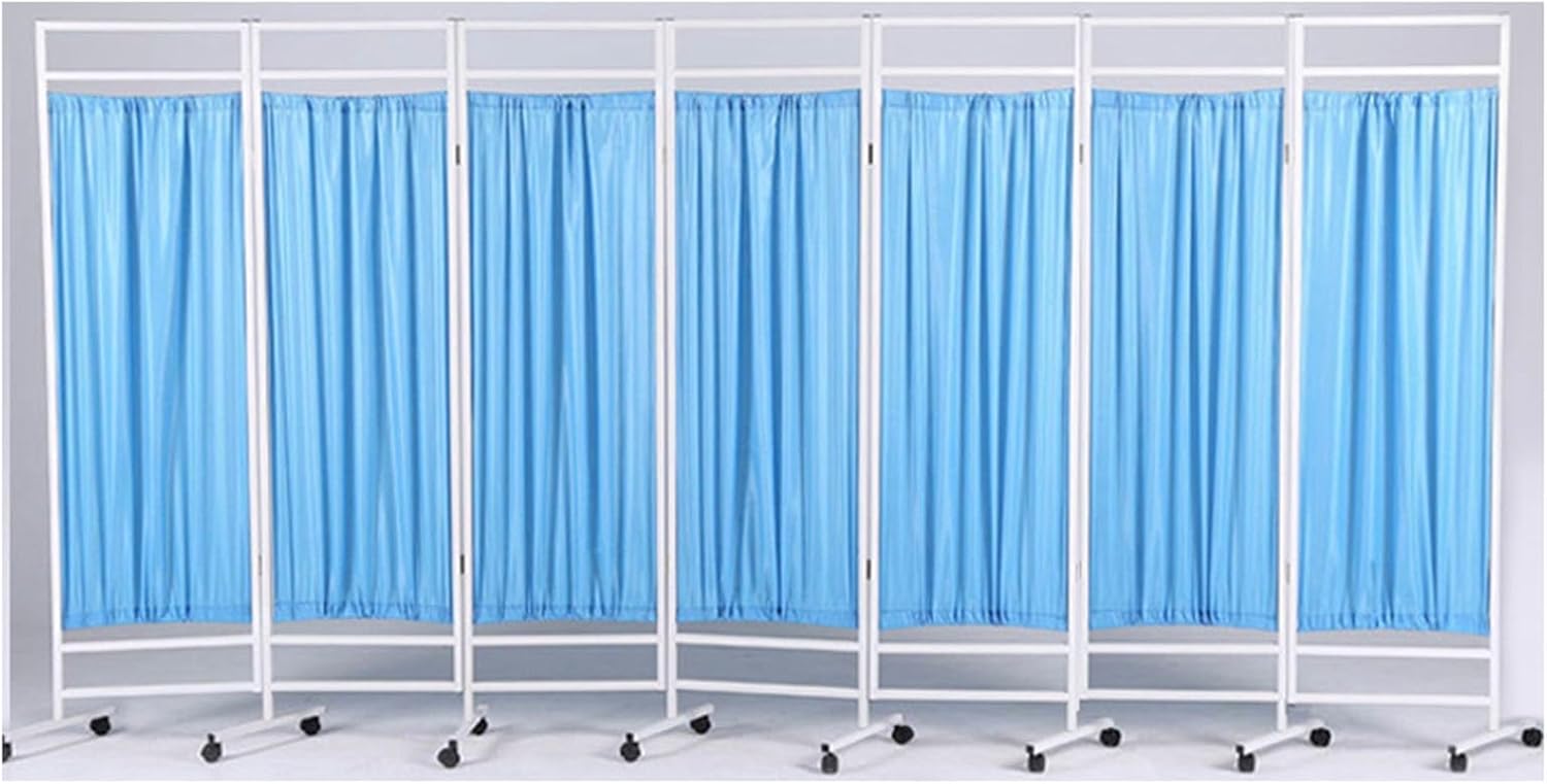 Medical Privacy Screen,6 Ft Folding Privacy Screen,3 4 5 6 7 8 Panels Portable Room Divider with Wheels for Doctor's Office Beauty Salons Clinic (Blue 7)