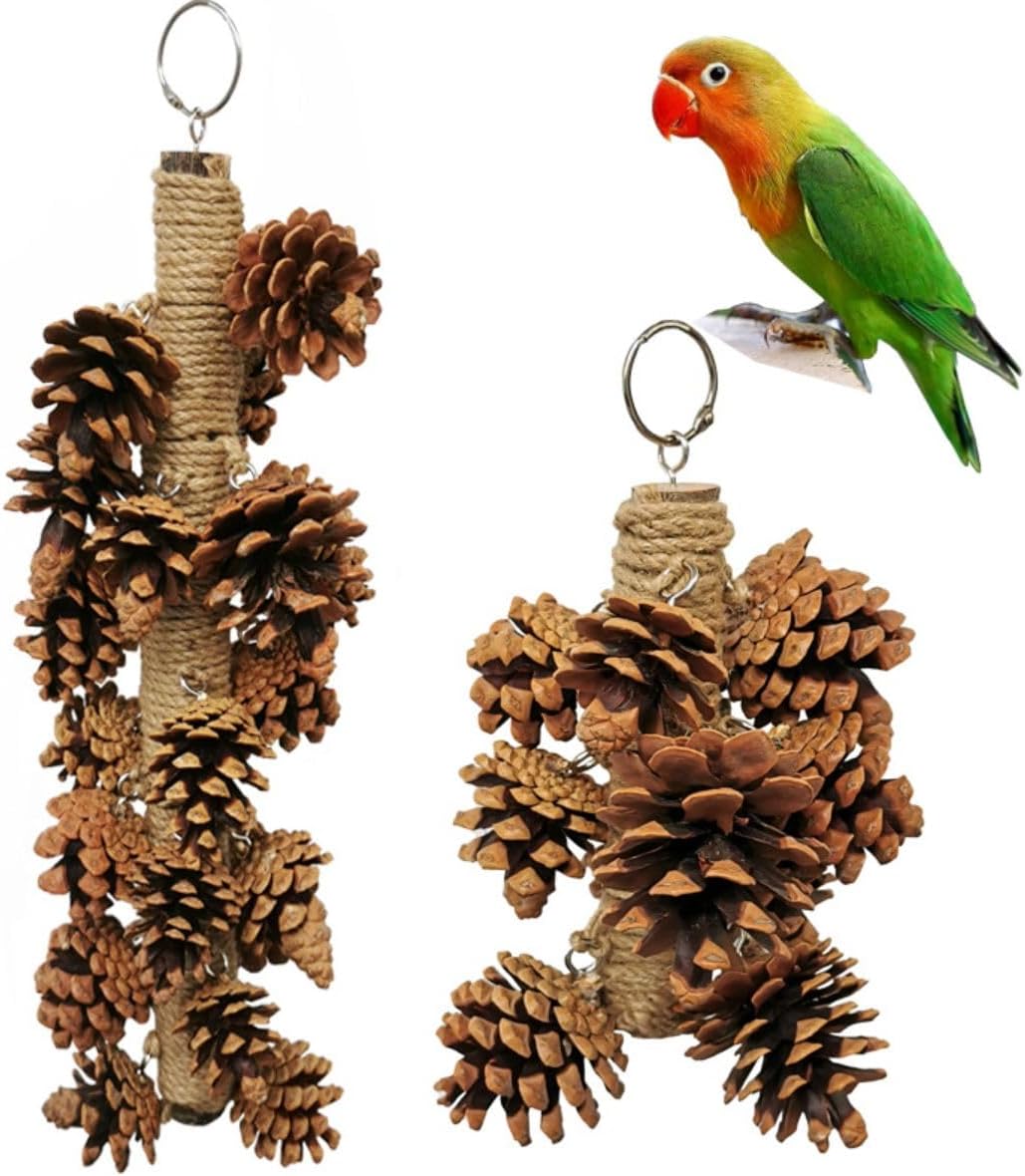 Parrot Toys Natural Pine Cones Bird Chew Toys Hanging Chewing Sticks Toys Bird Cage Toys for Conures Parakeets Cockatoo Cockatiel (with 18 Pinecones)